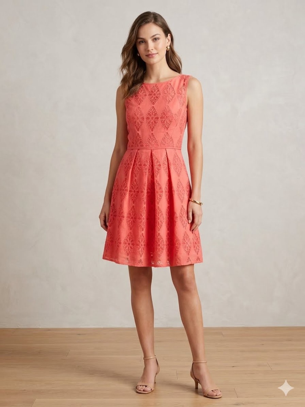 Maggy London Coral Mesh Lace Fit & Flare Dress - Size 4